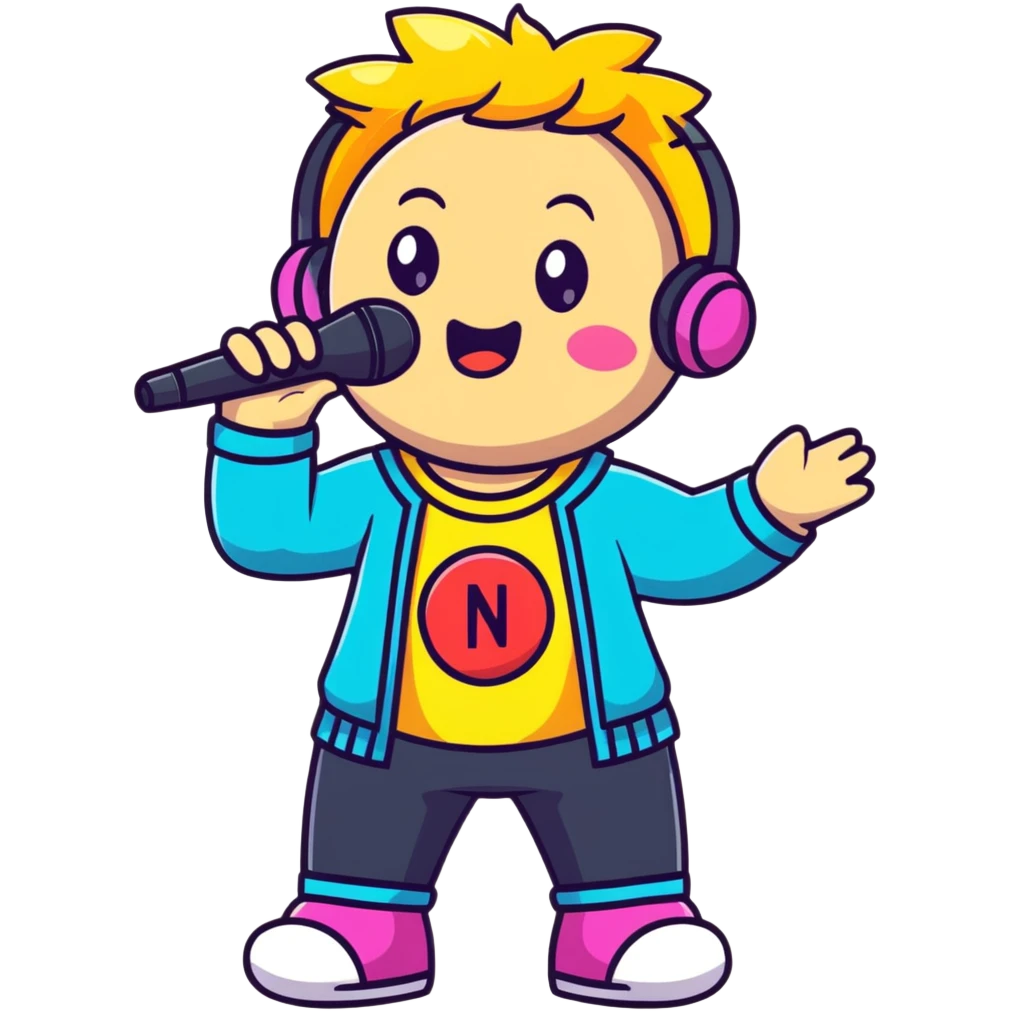 Fanloid Xydrick idol character singing with microphone, colorful concert outfit emoji