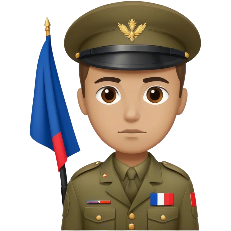 A photorealistic serious soldier with the French flag on his clothes emoji