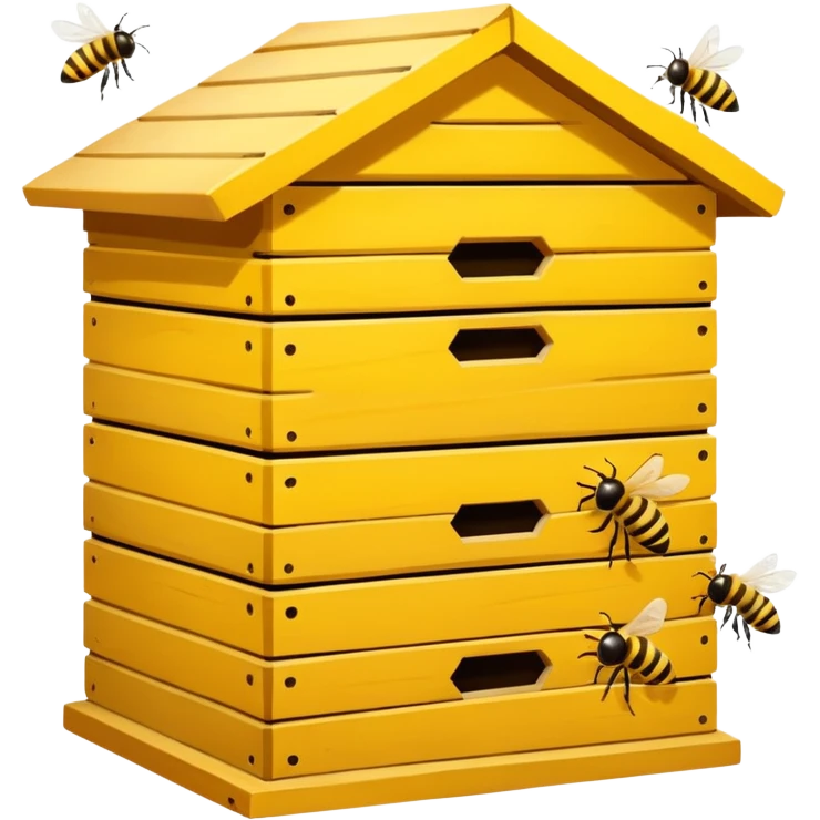 A wooden hive box with bees buzzing around the entrance. emoji