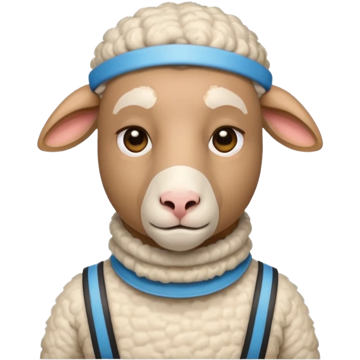 Sheep man with a sad face and a neck brace on his neck emoji