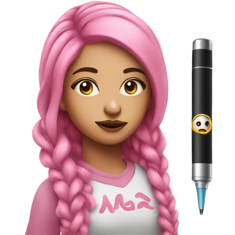Girl with pink hair and long eyelashes holding a vape pen emoji