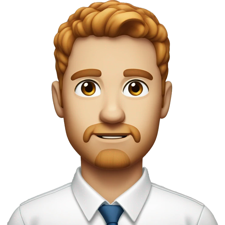 Portrait of an adult guy with brown-red hair, serious, light skin, brown stubble, blue eyes, wearing a white office shirt. emoji