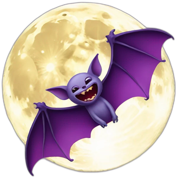 realistic full moon dripping purple behind with vampire bat wings flying in front emoji