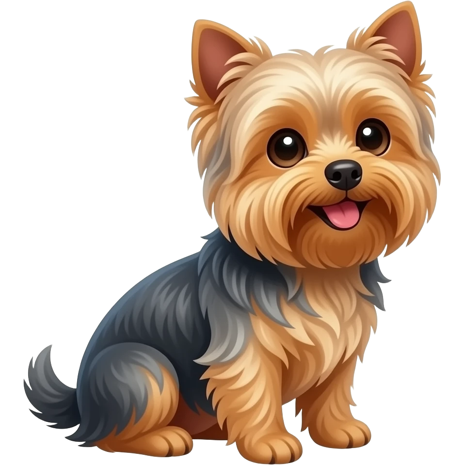 whole body,looking on right , sitting, happy, Yorkshire Terrier emoji