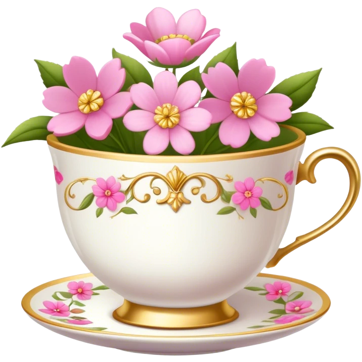 princess tea cup with pink flowers and gold details  emoji