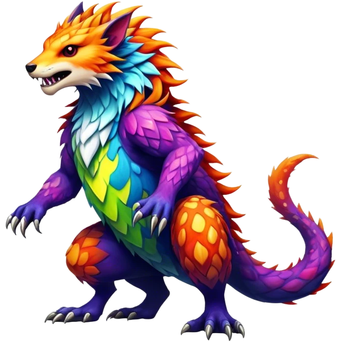 a vibrant colorful edgy vernid-fionbri-creature with splashed-scale-patterns full body emoji