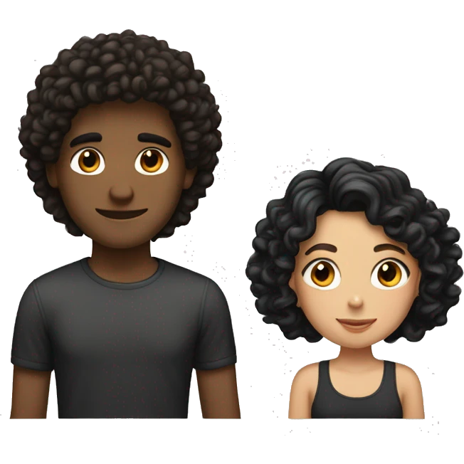 Guy whit straight brown hair and girl whit curly black hair emoji
