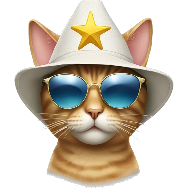 cat wearing sunglasses and a star hat emoji
