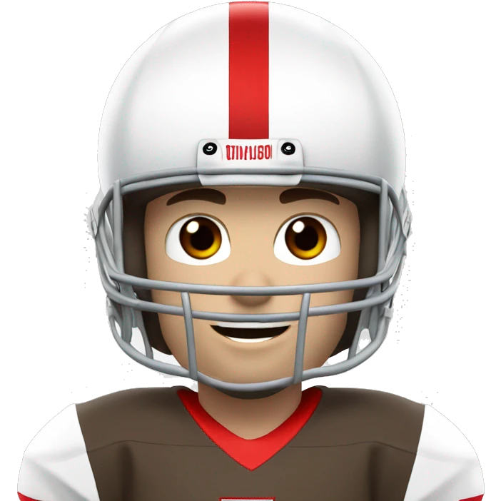 Dark brown hair pale skin guy football player white jersey with red 15 brown eyes emoji