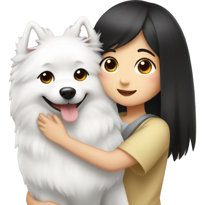 Japanese spitz dog hug black short hair girl emoji