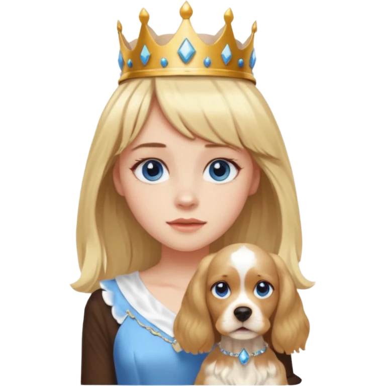 simple Blonde girl with bangs and blue eyes, and a simple crown. giving cockerspaniel energy emoji