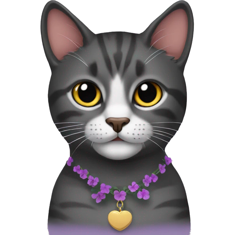 Gato pretos e peludo usando colar escrito Petunia  emoji