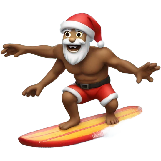 Santa surfing in volcano emoji