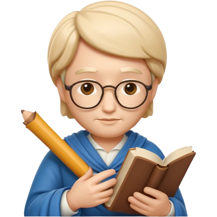 Apple Memoji-style 3D emoji of a philosopher in a thoughtful pose with a scroll or book, clean gradients, rounded shapes, no background.
 emoji