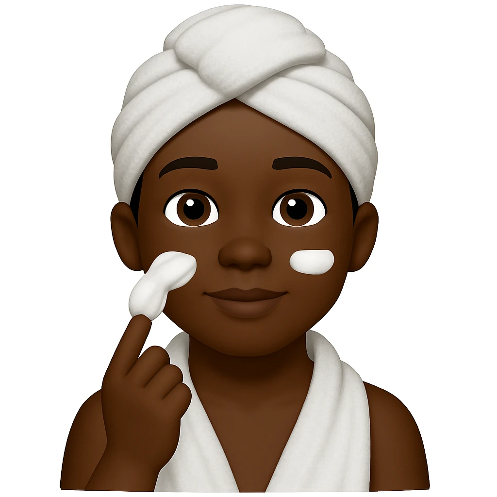 Make the boy Black while keeping the same morning skincare theme in an emoji style. The style is emoji, but since emoji style does not support editing, use the general style editor to replicate the emoji look. emoji