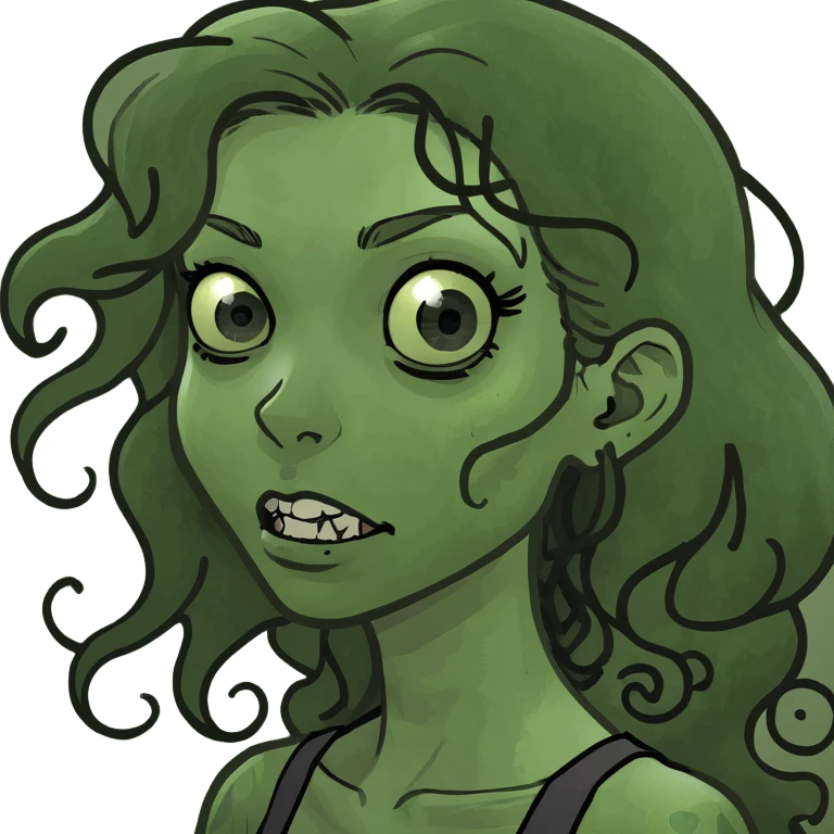 zombie girl with curly black long hair  emoji