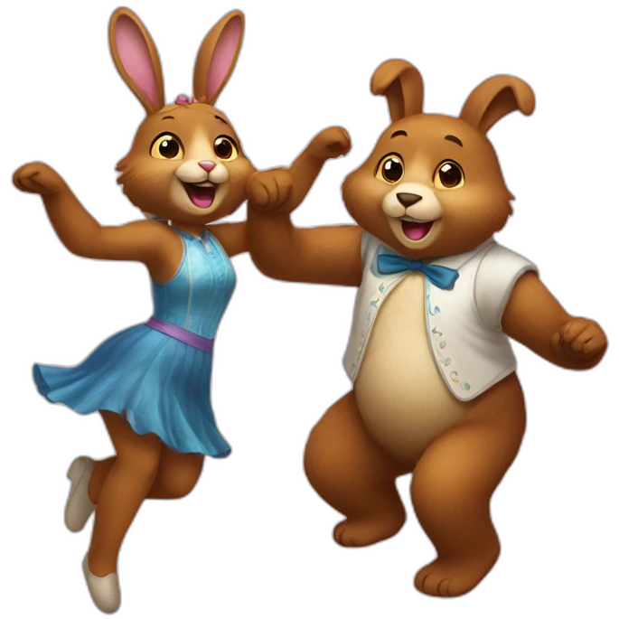 Male Bear and female bunny dancing emoji