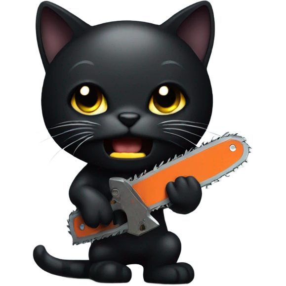 Black horror cat with chainsaw emoji