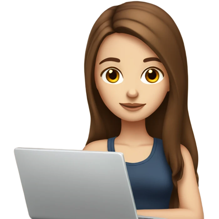 White girl with long brown hair and brown eyes with laptop emoji