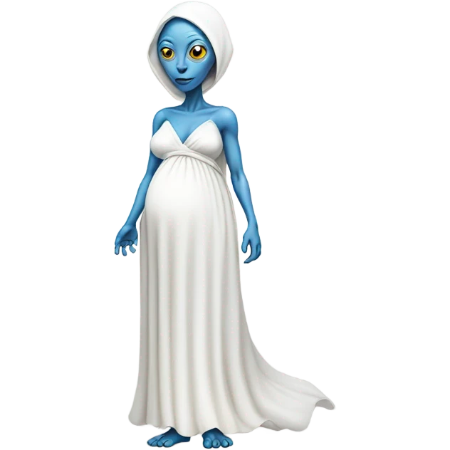 Pregnant blue alien woman, full body, on white dress emoji