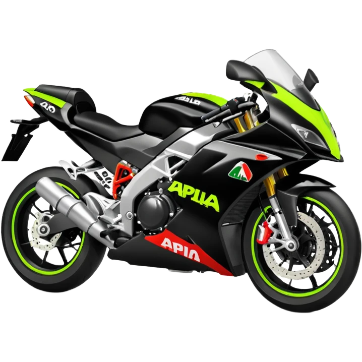moto sportiva con scritta aprilia nera e solo avanti fluorescente  emoji