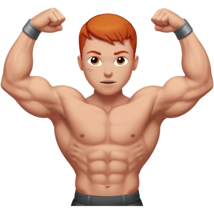 redhead person with buzzcut flexing muscles emoji