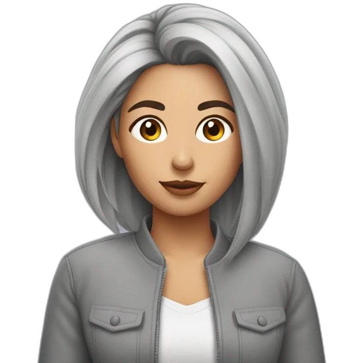 mujer pelo gris corto con un pastel emoji