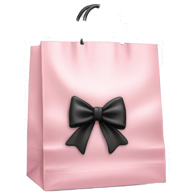 realistic light pink shopping bag with black bow emoji