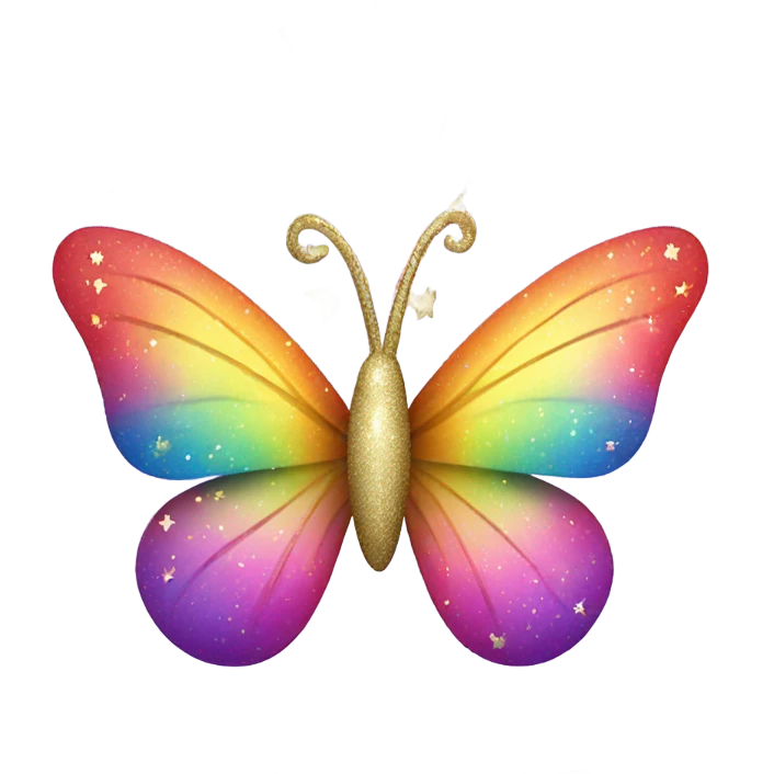 Whimsical rainbow unicorn butterfly with glitter emoji