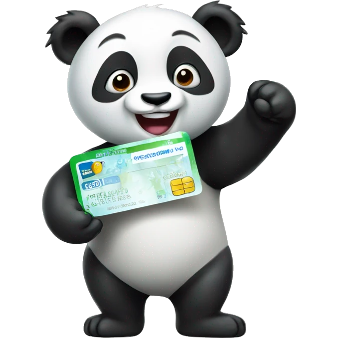 A very happy panda holding a scratch card emoji