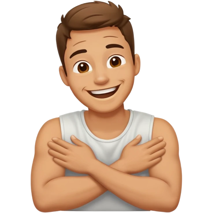 arms crossed holding neck laughing guy  emoji