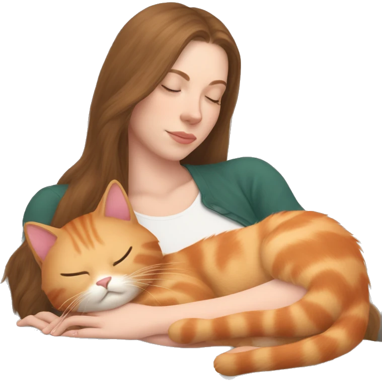 Light red kitty sleeping on light brunette white girl's lap emoji