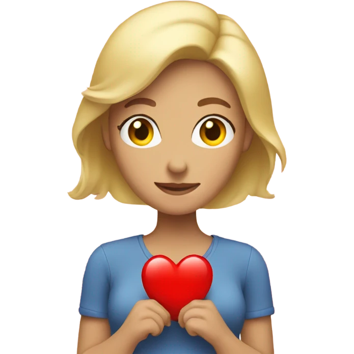 Blonde Mother holds her  big heart in her arm emoji