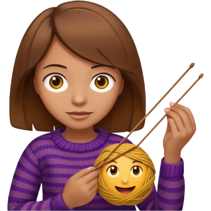  Woman with brown bobbed  hair and highlights light brown eyes no glasses tangked yarn  Knitting emoji emoji
