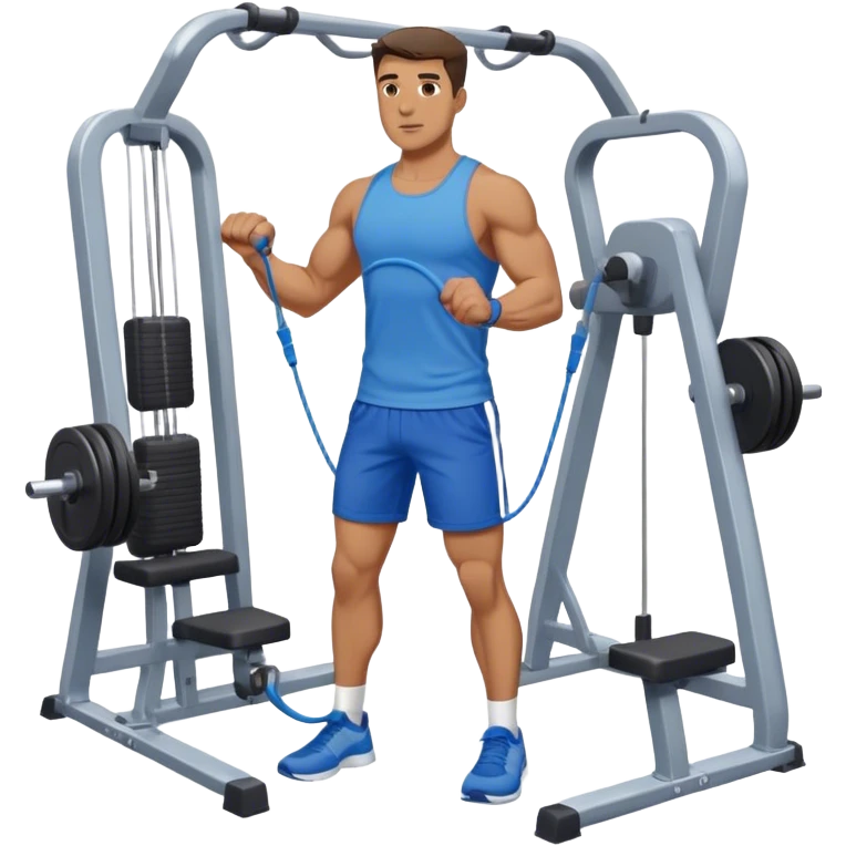 standing fit man with blue shorts cable-machine-exercise emoji