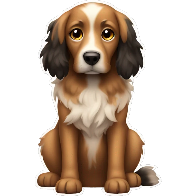 Brown dog with black spots and long fluffy ears ( no white) emoji