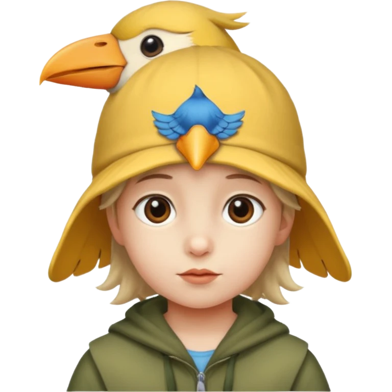 child with a bird hat emoji