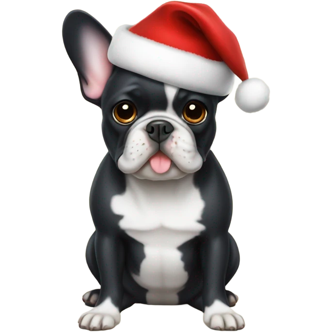 French bulldog with Christmas hat emoji