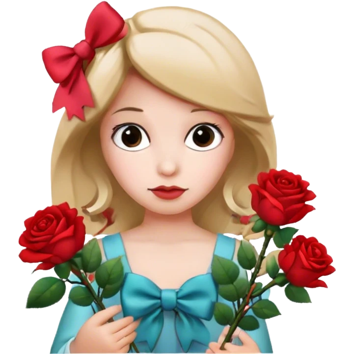Mädchen mit einer Schleife im Haar und Rosen in der Hand  emoji