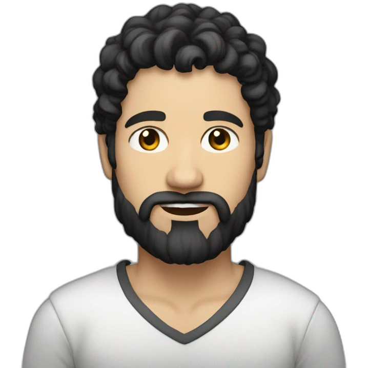 Man, white skin, short black hair, ((very long curly beard)), oblique view emoji
