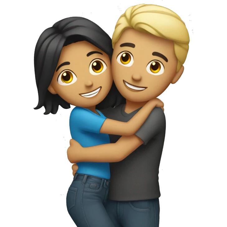 Blond man and hispanic woman hug each other emoji