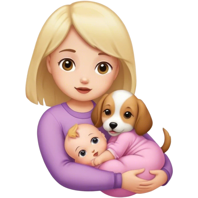 A dog holding a baby girl emoji