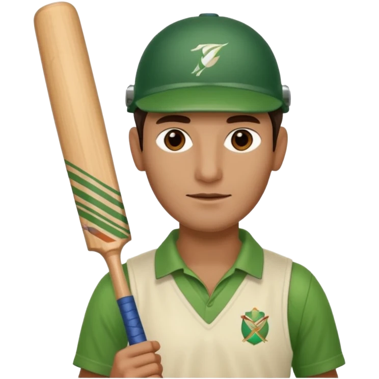 i want a emoji suitable for a logo s well.
it should contain a man holding cricket bat and is wearing all the cricket accessories with no human face  emoji