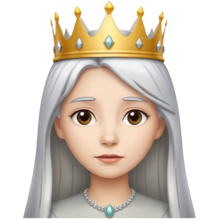 White silver straingt Long Haired Women, Queen with crown — soft expression emoji