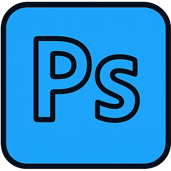 Photoshop app icon, bold color outline, simple shapes, professional look emoji