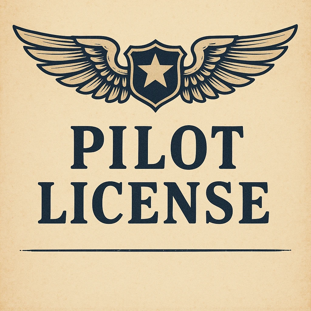classic aviation theme pilot license design with wings and a badge emoji