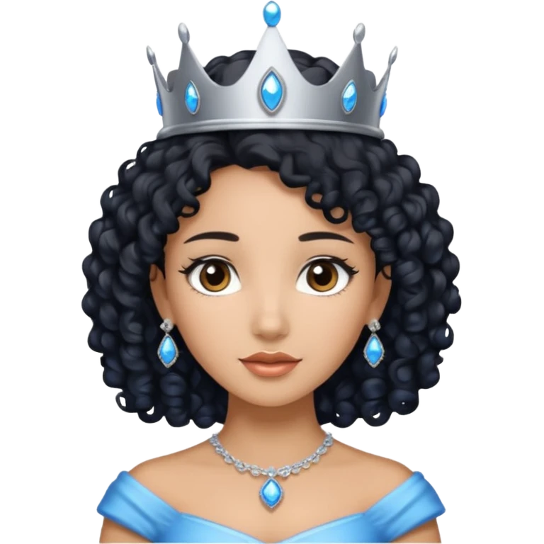 Por favor hazme el emoji de la princesa pero con piel canela con el pelo negro y rizado, los ojos marrones y la corona plateada con jollas azules emoji