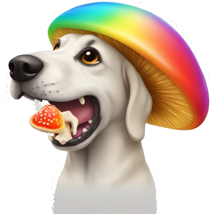 dog eating a rainbow mushroom emoji