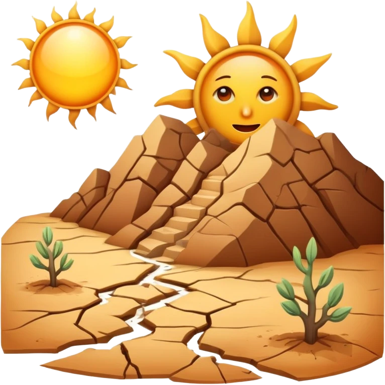 cracked dry earth with sun symbol above it, drought symbol emoji