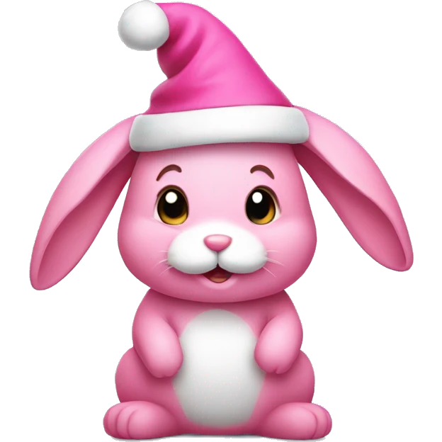 A pink bunny with a Santa hat emoji